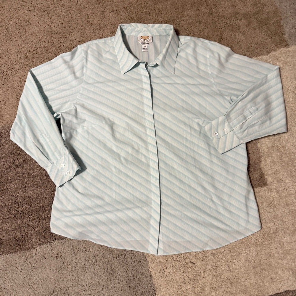Talbots Woman 20W Light Blue Striped Button Down Shirt Wrinkle Resistant Cotton